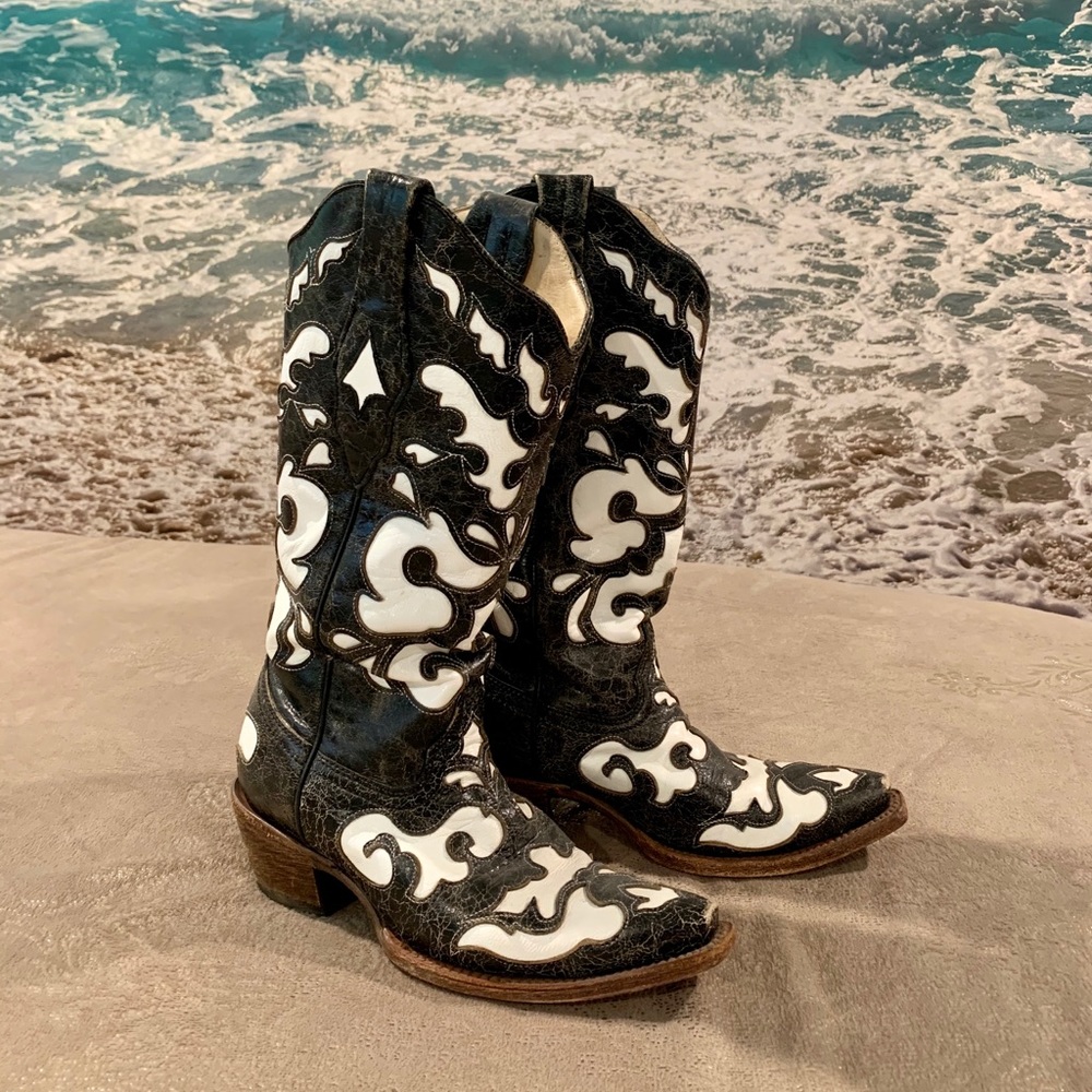 Black and white Corral Boots